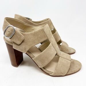 VIA SPIGA TAN SUEDE BLOCK HEEL SANDALS WOMENS SZ 8